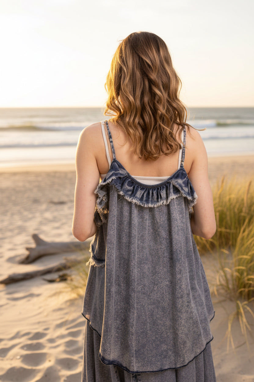 π Moonwashed Boho Ruffle Tank