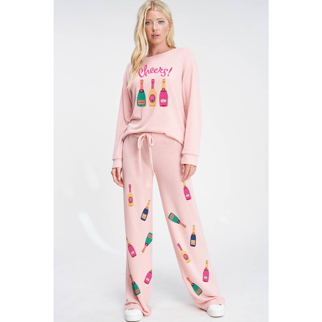 Holiday champagne bottle print soft loungewear set