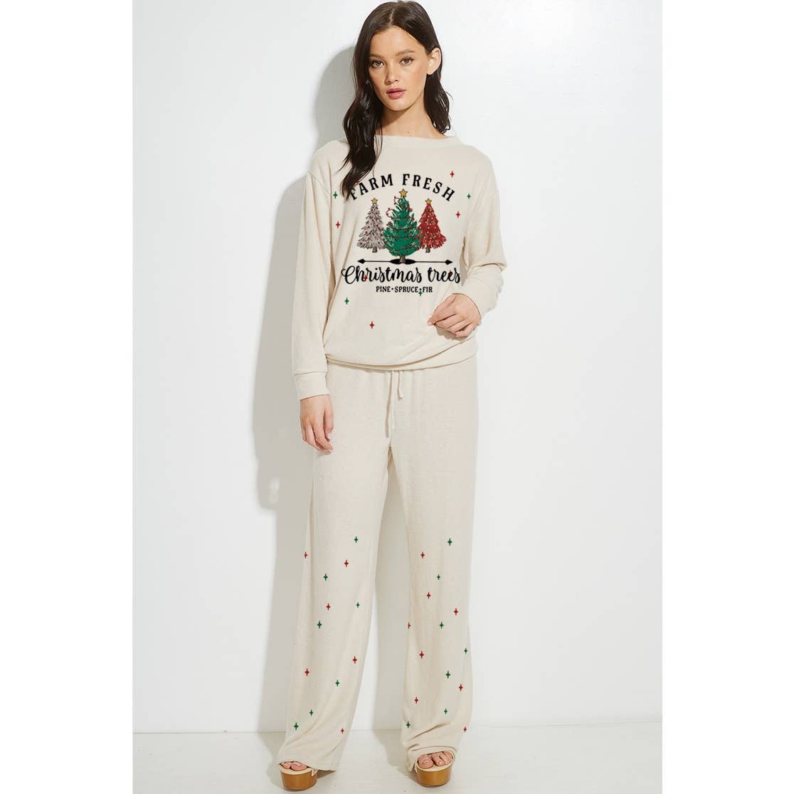Christmas tree print soft lounge wear set