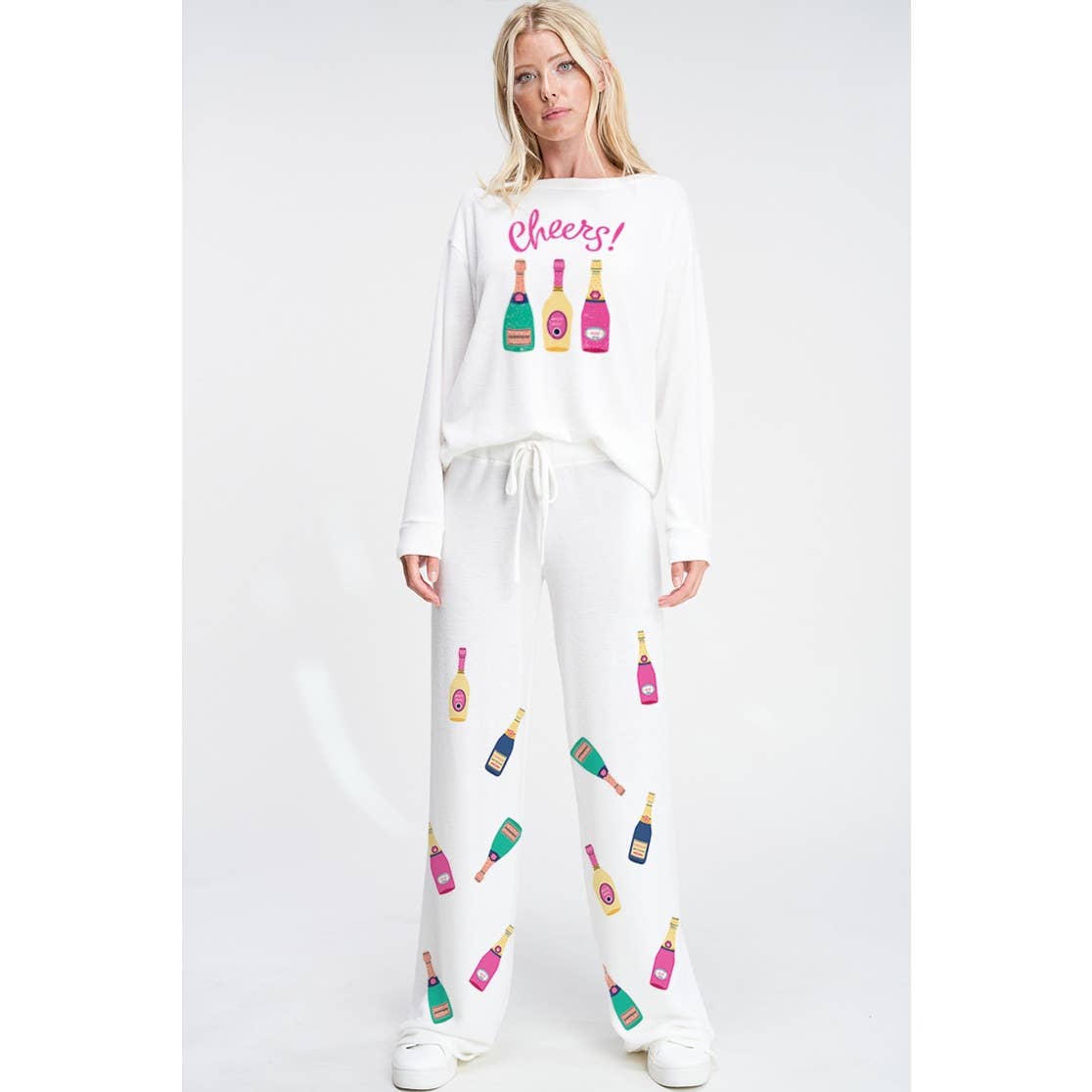 Holiday champagne bottle print soft loungewear set