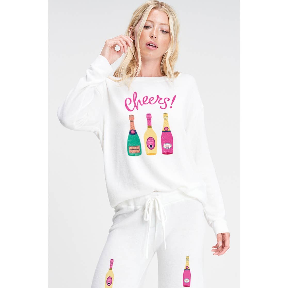 Holiday champagne bottle print soft loungewear set