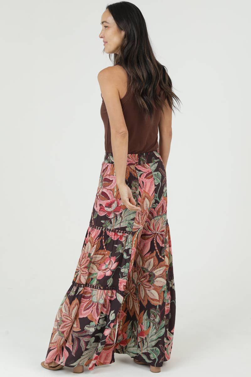 N5R84-FQ60 WIDE LEG LACE INSERT PRINTED FLARE PANTS
