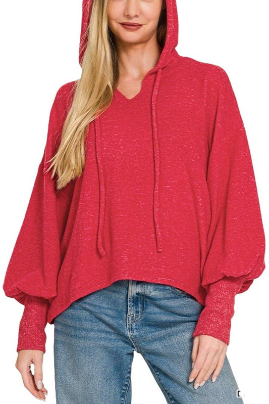 Soft Brushed Hacci Cropped Balloon Sleeve Hoodie