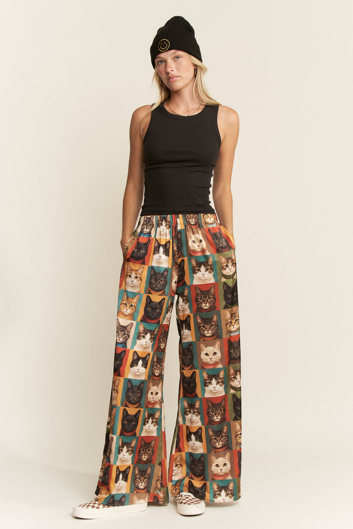 CAT PORTRAIT WIDE LEG PANTS