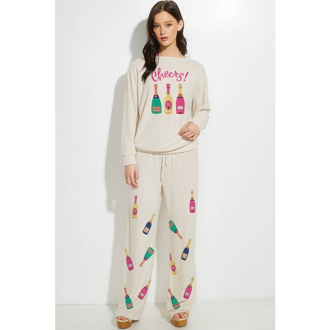 Holiday champagne bottle print soft loungewear set
