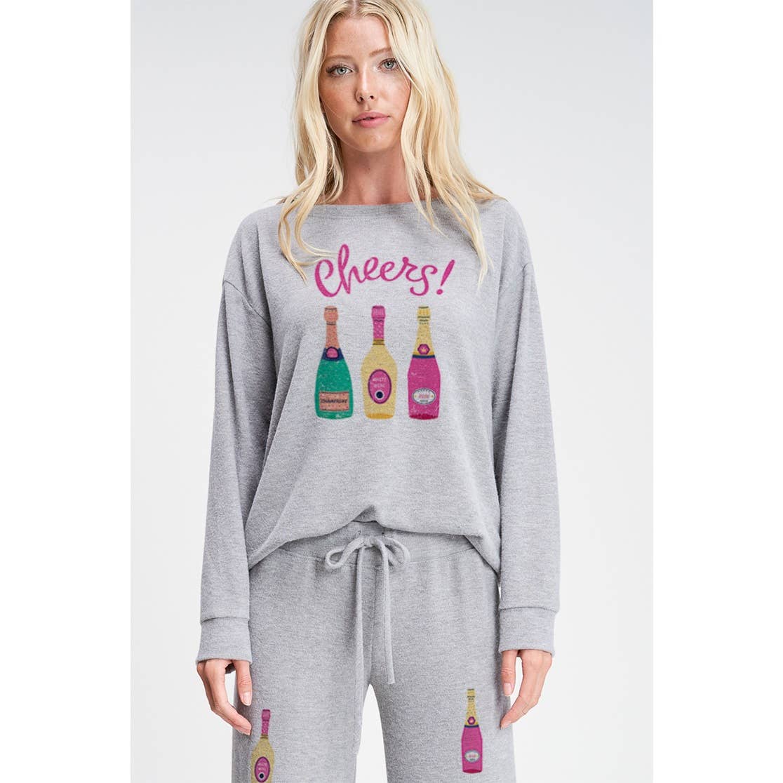 Holiday champagne bottle print soft loungewear set