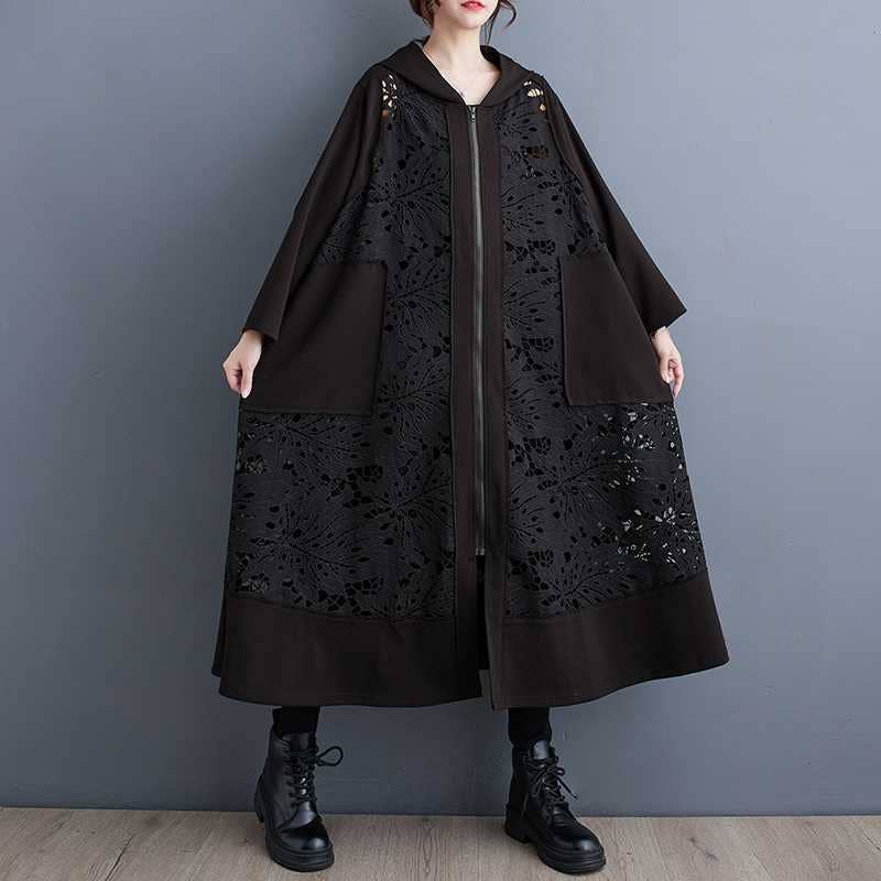 Colorblock Relaxed Plus-Size Hooded Coat