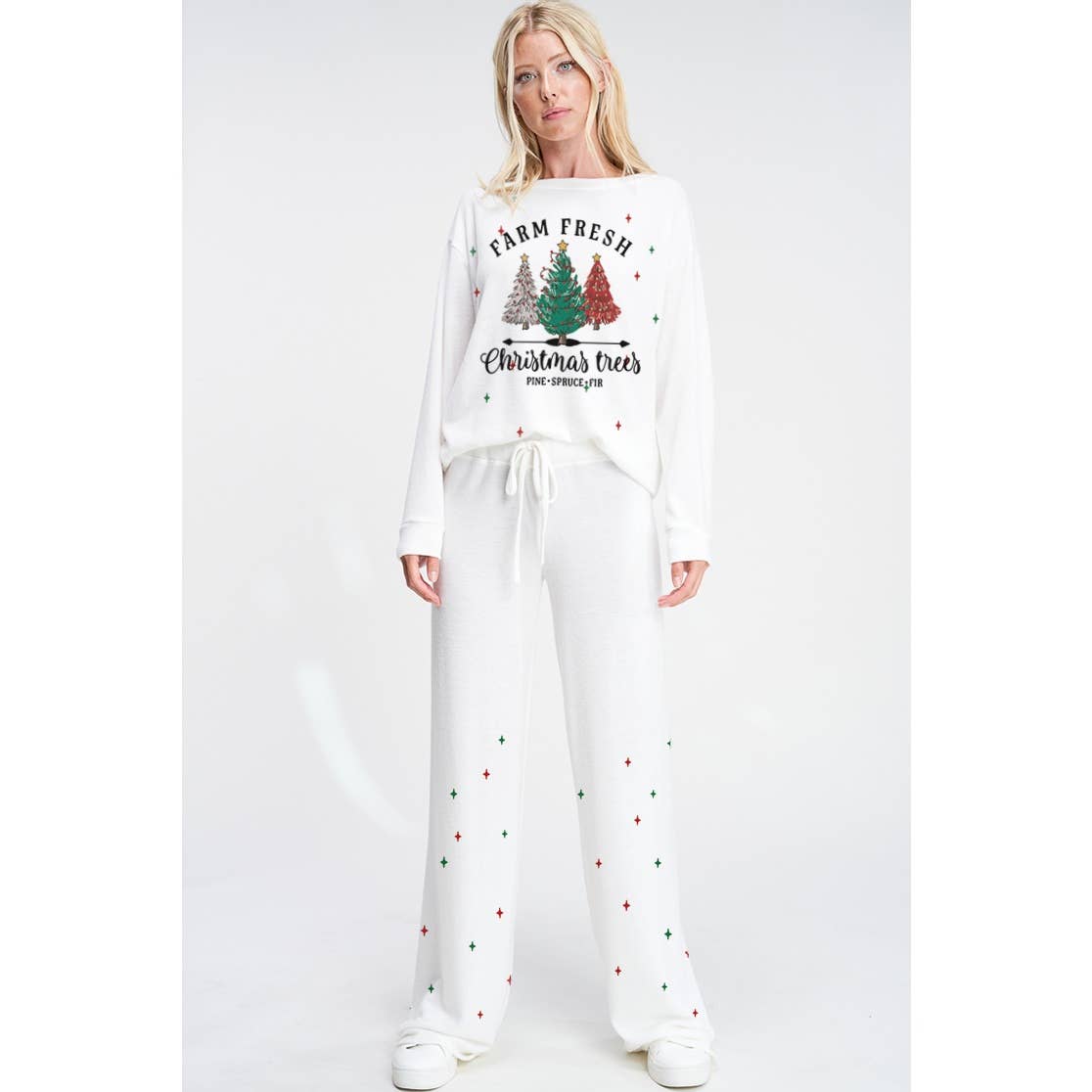 Christmas tree print soft lounge wear set