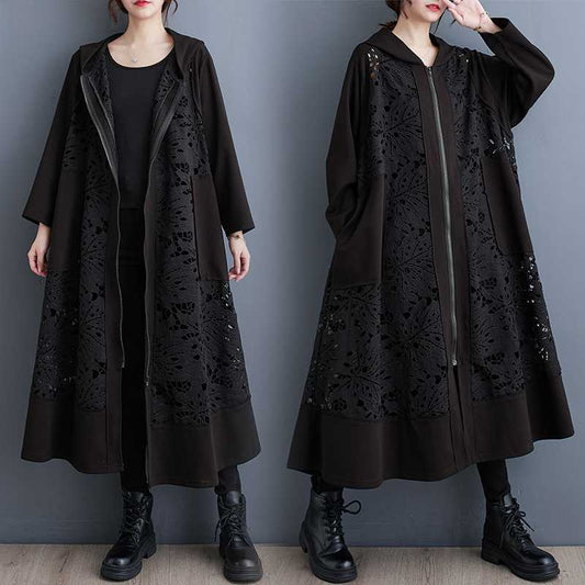 Colorblock Relaxed Plus-Size Hooded Coat