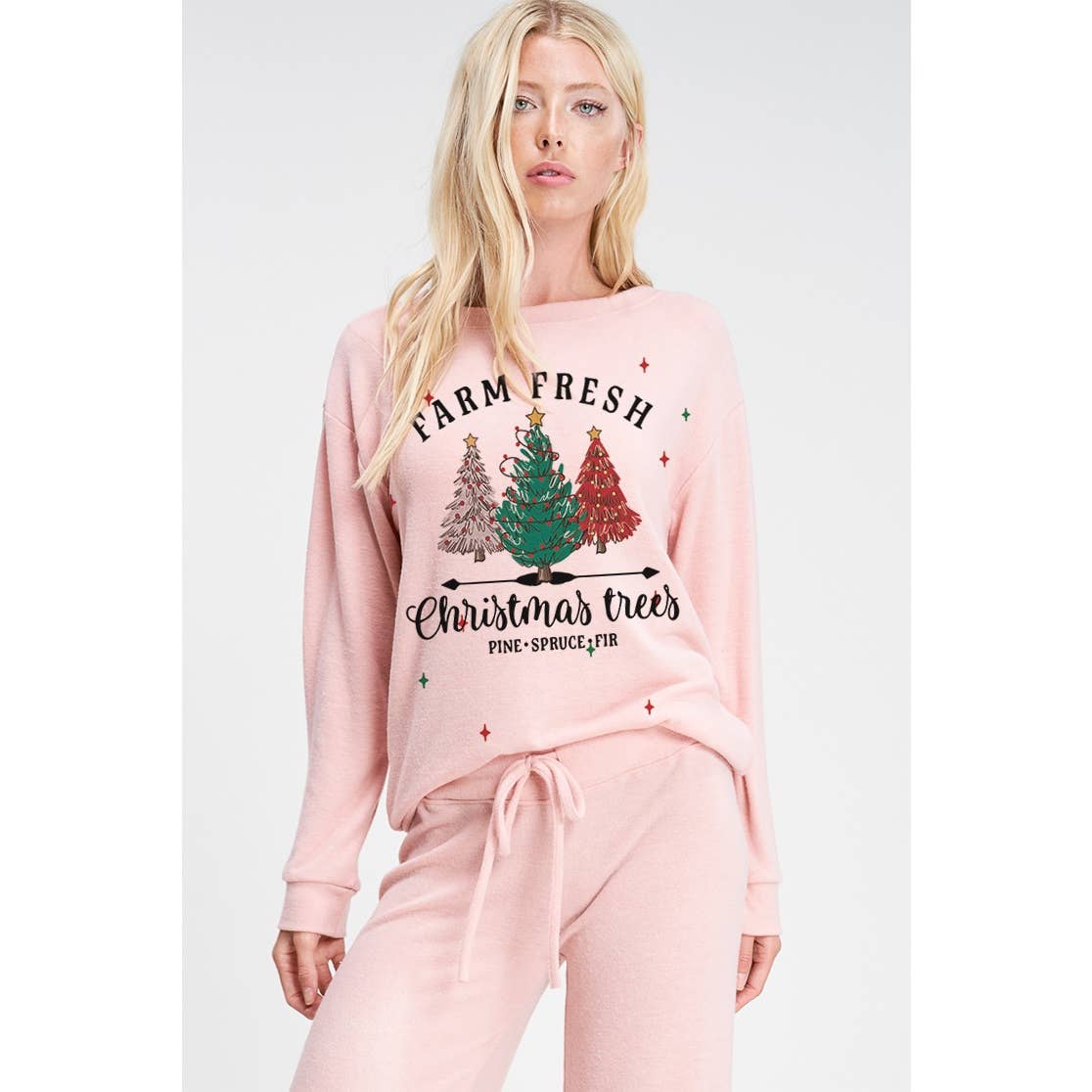 Christmas tree print soft lounge wear set