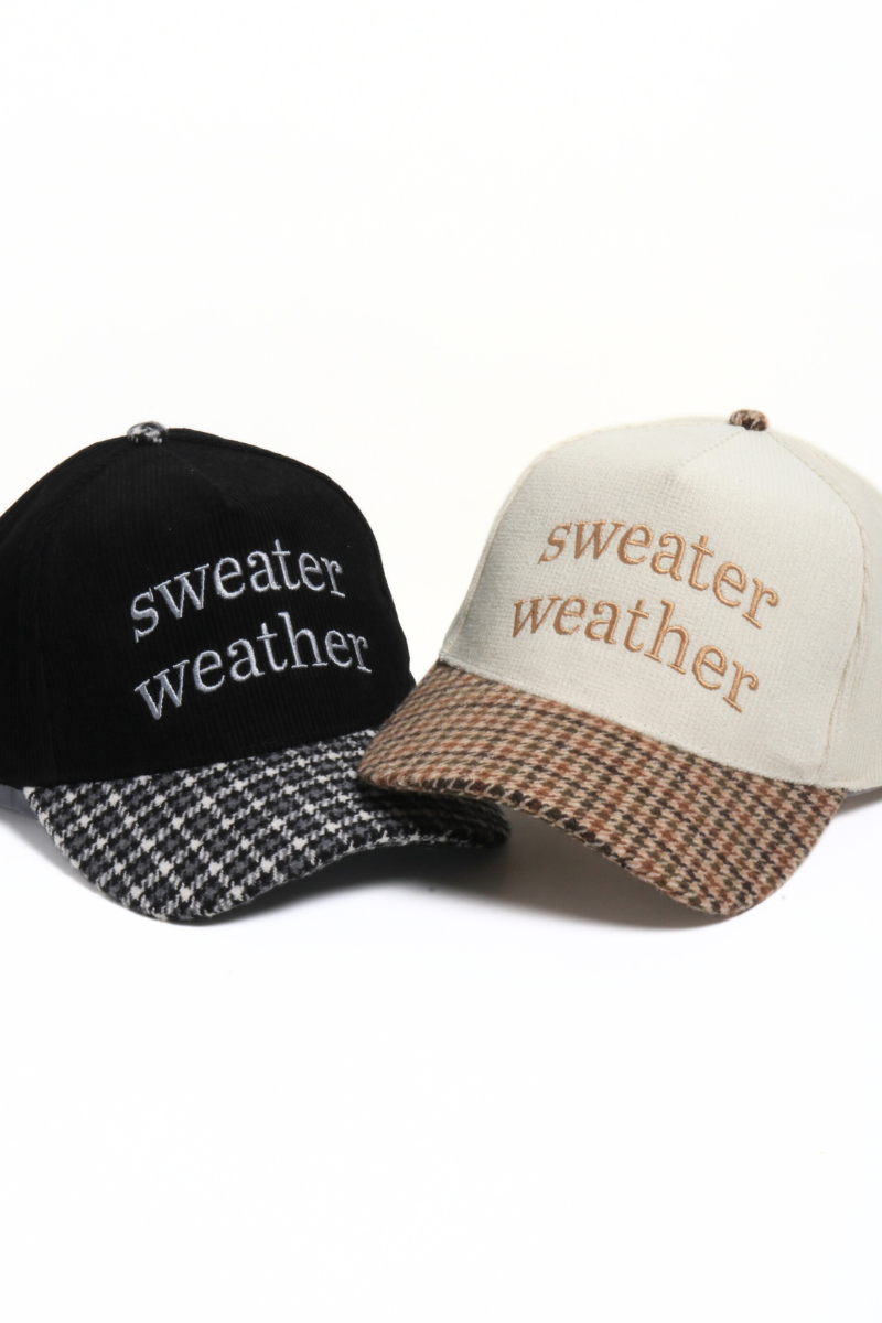 SWEATER WEATHER Embroidered Corduroy Plaid Brim Fall Cap