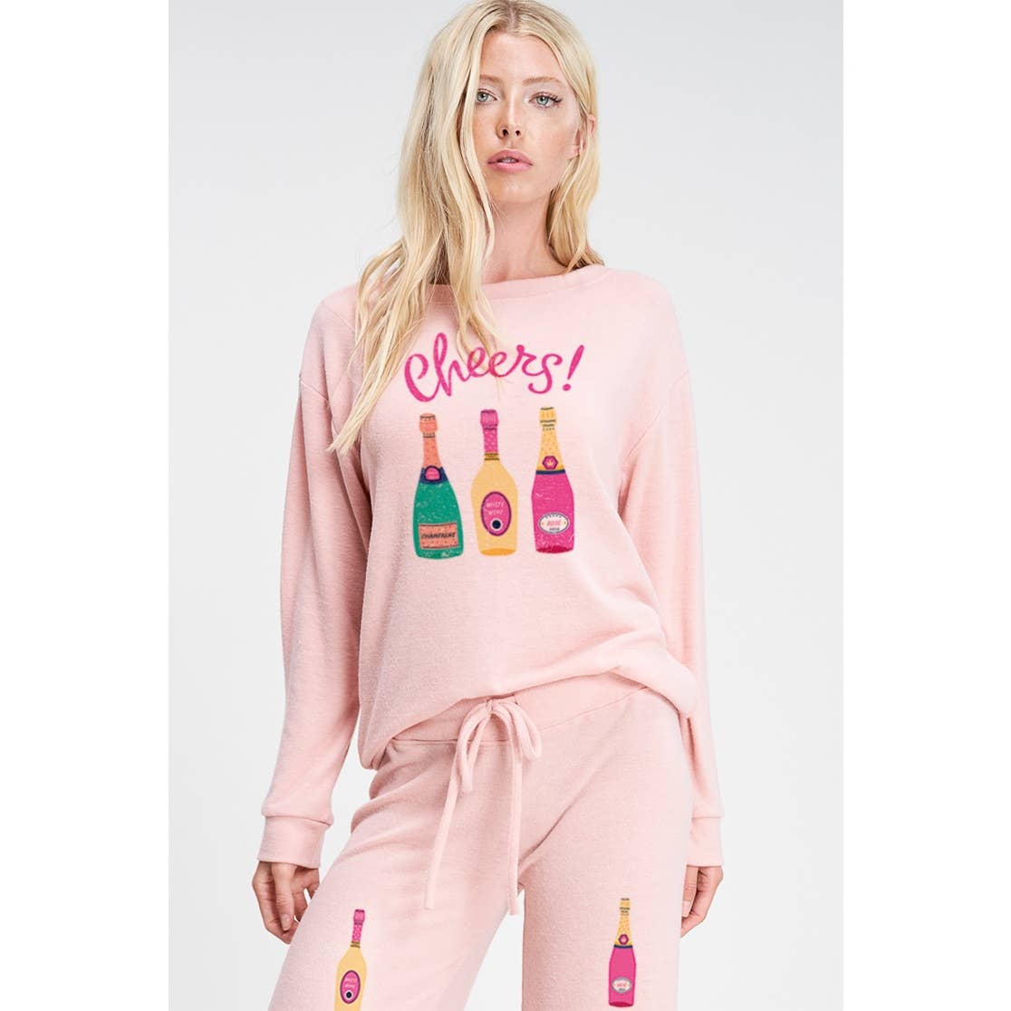 Holiday champagne bottle print soft loungewear set