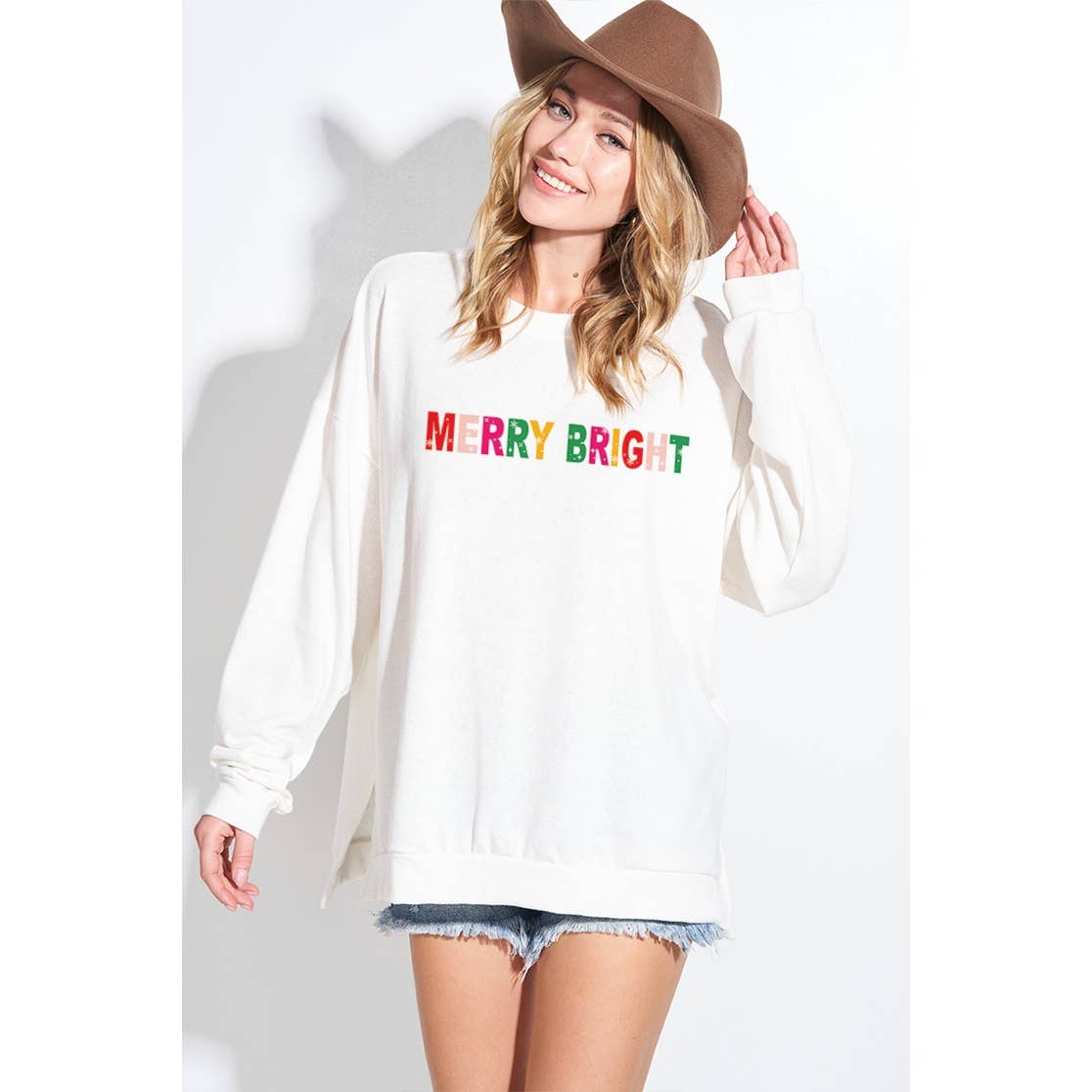 Merry Bright Christmas Print Tri blend Sweatshirts