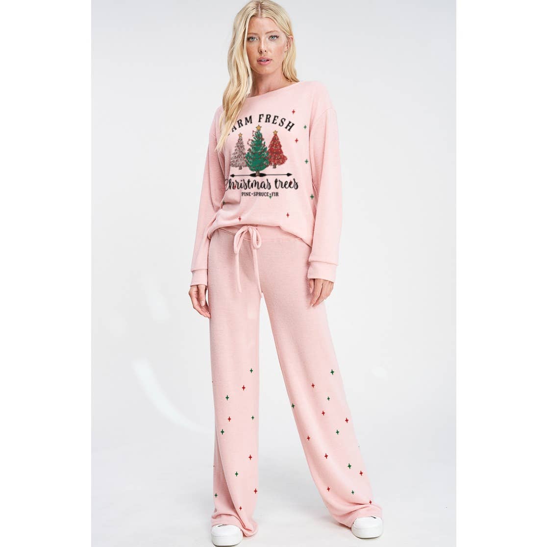 Christmas tree print soft lounge wear set