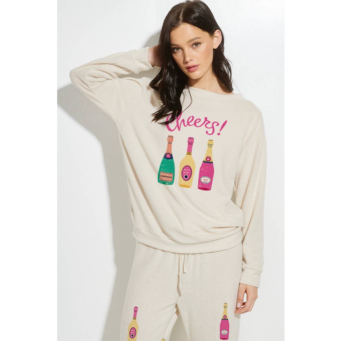 Holiday champagne bottle print soft loungewear set