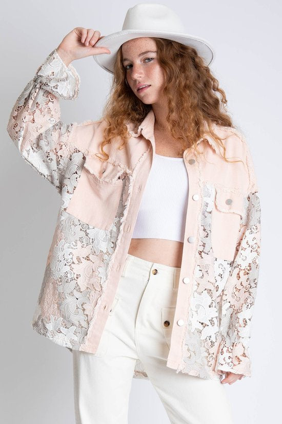 Blushing lace shacket!