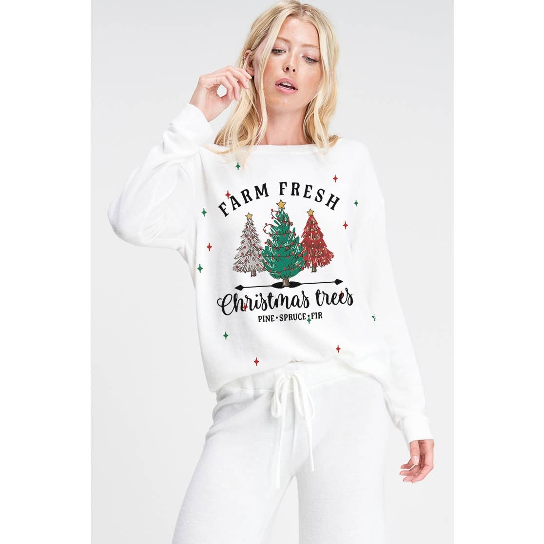Christmas tree print soft lounge wear set