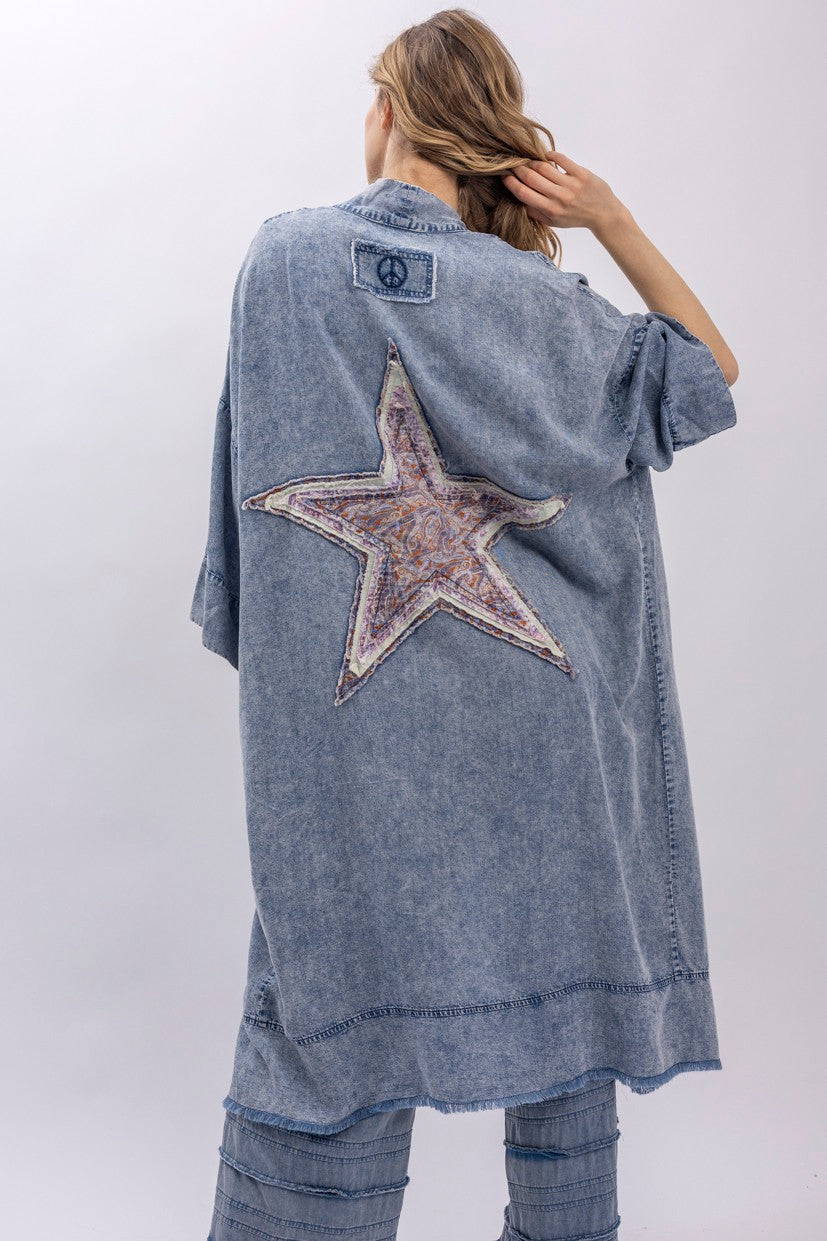 Woodland Star blue jean kimono