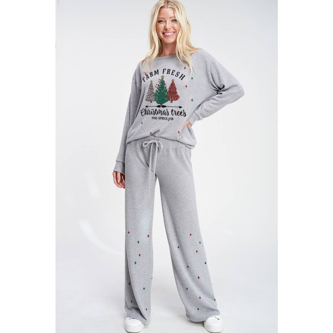 Christmas tree print soft lounge wear set