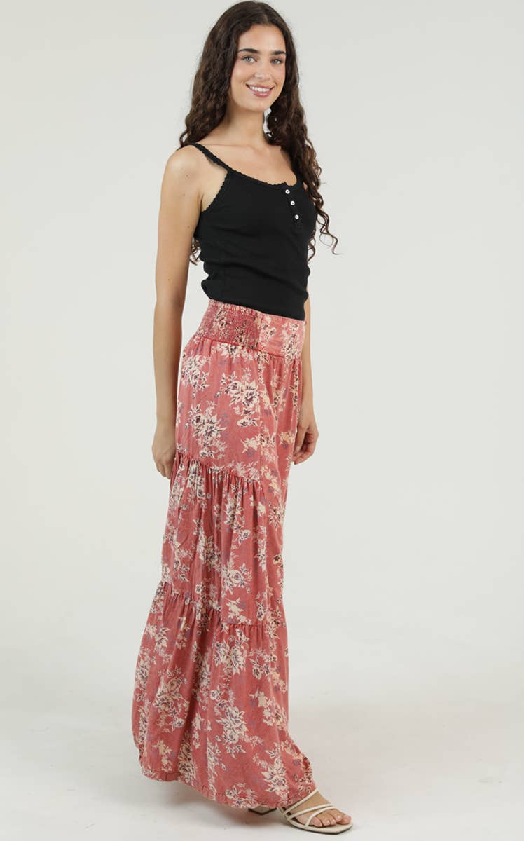 N3690-A598 Smocked WAIST TIERED WIDE LEG PANT
