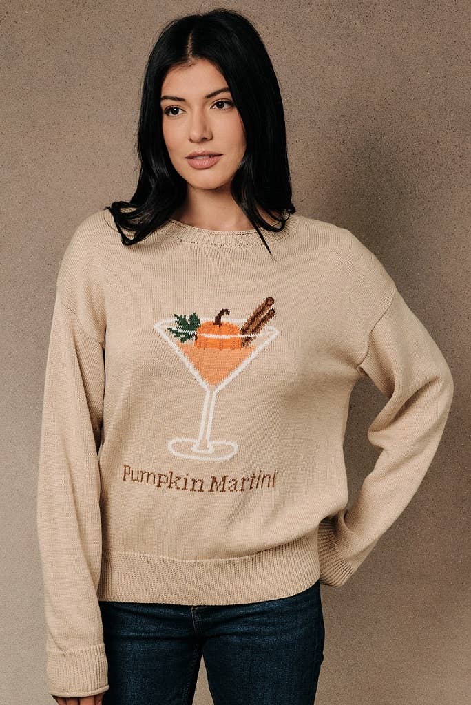 Pumpkin Martini Graphic Long Sleeve Pullover Sweater