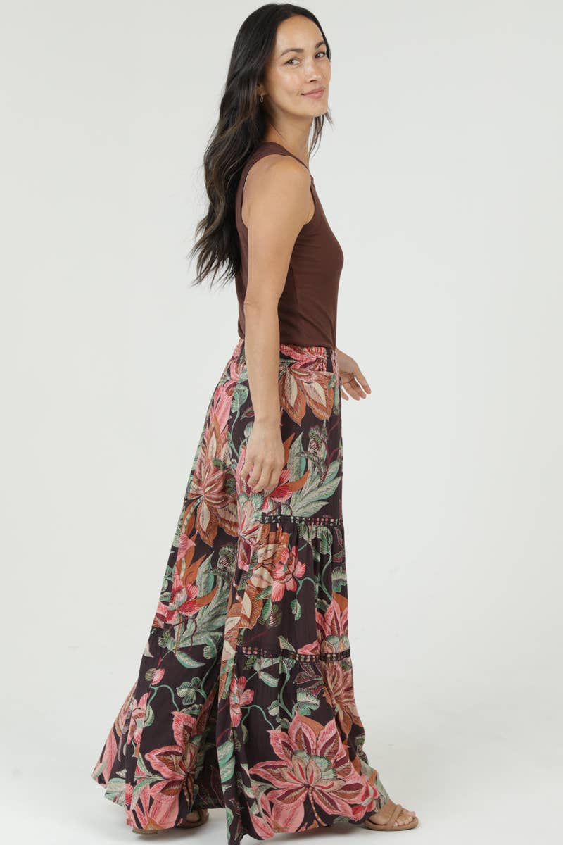 N5R84-FQ60 WIDE LEG LACE INSERT PRINTED FLARE PANTS