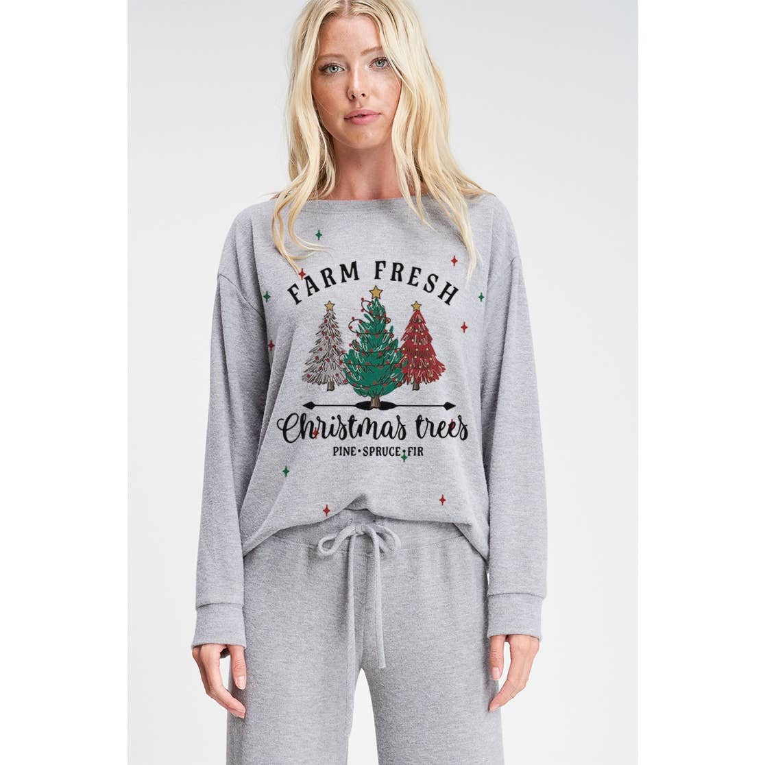 Christmas tree print soft lounge wear set