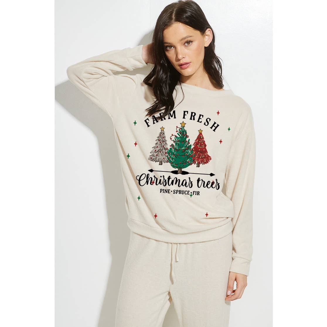 Christmas tree print soft lounge wear set
