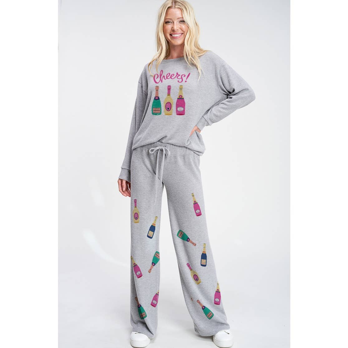 Holiday champagne bottle print soft loungewear set