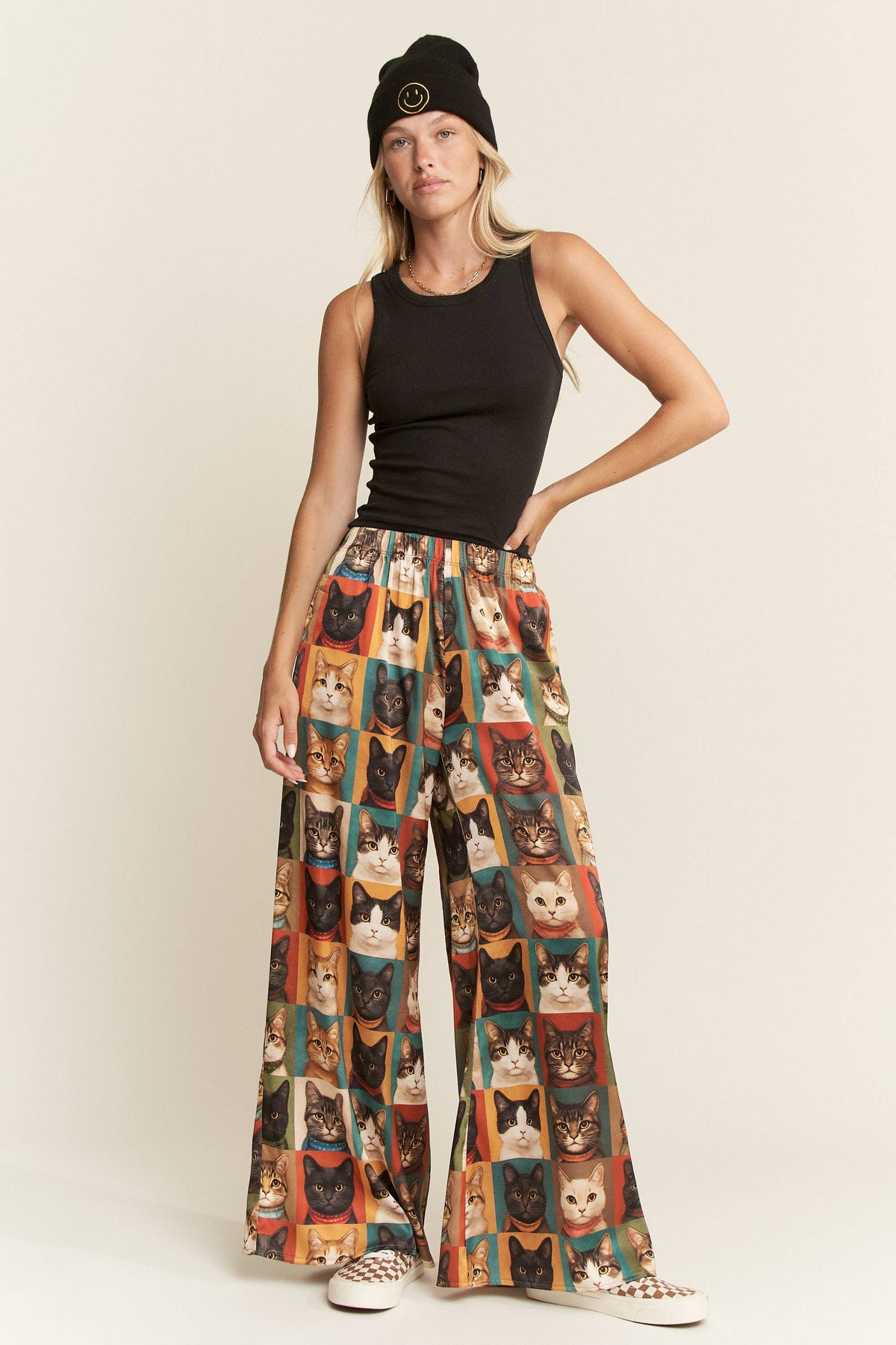 CAT PORTRAIT WIDE LEG PANTS