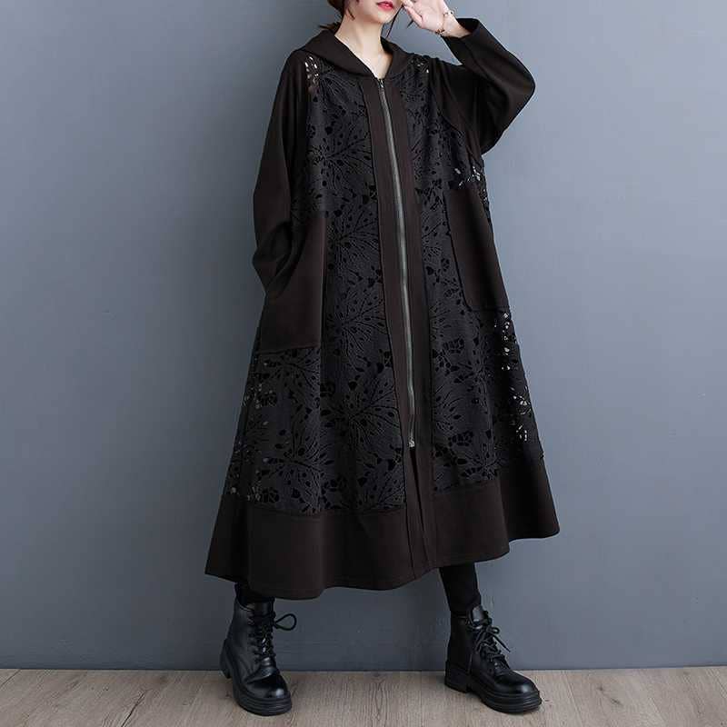Colorblock Relaxed Plus-Size Hooded Coat